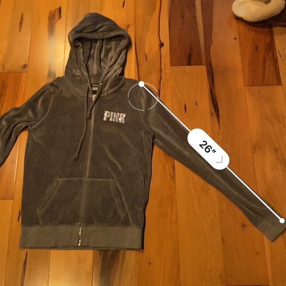 NWOT~VINTAGE VICTORIAS SECRET PINK VELOUR SEQUIN ZIP UP HOODIE - Picture 7 of 9